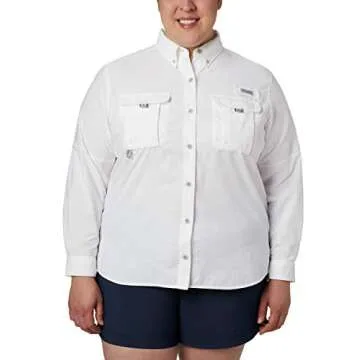 Columbia Women's PFG Bahama II Long Sleeve Shirt, Breathable, UV Protection, White, Small