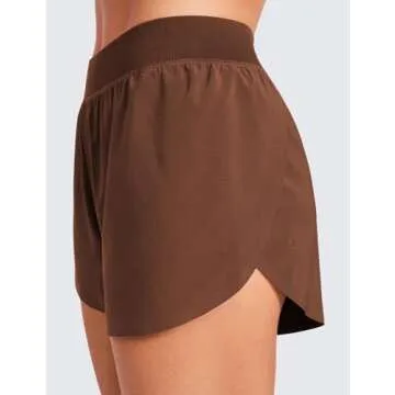 CRZ YOGA Mid Waisted Dolphin Athletic Shorts for Women 4" Lightweight High Split for Gym Workout with Liner Quick Dry Coffee Brown Large