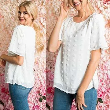 BTFBM Women’s Swiss Dot Casual Summer Blouse - Stylish & Comfort