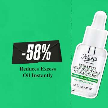 Kiehl's Ultra Pure High-Potency 5.0% Niacinamide Serum, Concentrated Face Serum for Oily Skin, Reduces Excess Oil and Shine, Helps Minimize Imperfections for a Natural Glow, Paraben-Free - 1 fl oz
