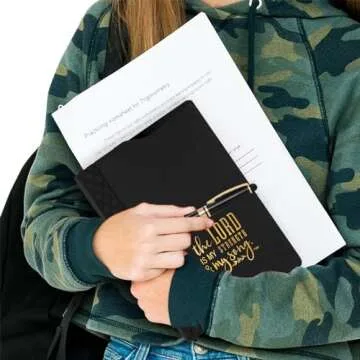 Black And Gold Religious Folio And Pen Set/The Lord Is My Strength Black And Gold Faux Leather Padfolio Notebook With Pen/Modern Christian Journal Present Set