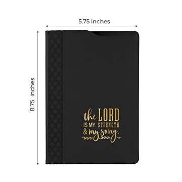 Black And Gold Religious Folio And Pen Set/The Lord Is My Strength Black And Gold Faux Leather Padfolio Notebook With Pen/Modern Christian Journal Present Set