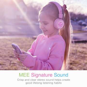 MEE audio KidJamz KJ55 Safe Listening USB-C Headphones for Children with Multicolor LED Lights, Volume Limiter, & Microphone; On-Ear Wired Kids Headset for iPhone 16, iPad, & USB Type C Devices (Pink)
