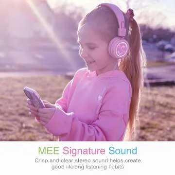 MEE audio KidJamz KJ55 Safe Listening USB-C Headphones for Children with Multicolor LED Lights, Volume Limiter, & Microphone; On-Ear Wired Kids Headset for iPhone 16, iPad, & USB Type C Devices (Pink)