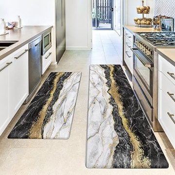 Black Gold Marble Kitchen Mat Set for Comfort and Style