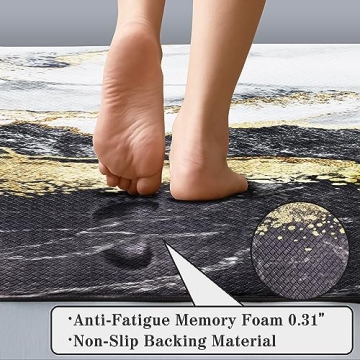 Black Gold Marble Kitchen Mat Set for Comfort and Style