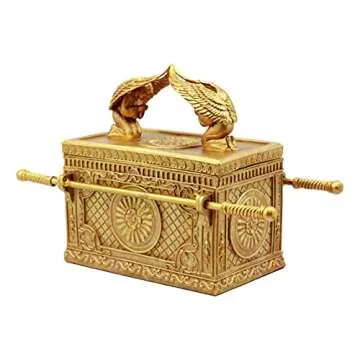 Ebros Matte Gold Holy Ark of The Covenant with Ten Commandments Rod of Aaron and Manna Religious Decorative Figurine Trinket Box Collectible Judaic Israel Historic Model Replica (1:8 Scale 9.5" Long)