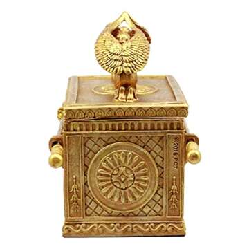 Ebros Matte Gold Holy Ark of The Covenant with Ten Commandments Rod of Aaron and Manna Religious Decorative Figurine Trinket Box Collectible Judaic Israel Historic Model Replica (1:8 Scale 9.5" Long)