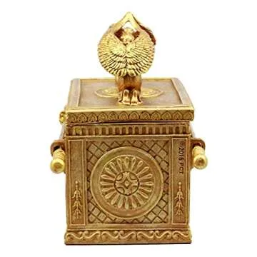 Ebros Matte Gold Holy Ark of The Covenant with Ten Commandments Rod of Aaron and Manna Religious Decorative Figurine Trinket Box Collectible Judaic Israel Historic Model Replica (1:8 Scale 9.5" Long)