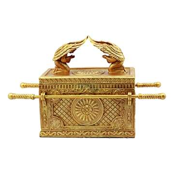 Ebros Matte Gold Holy Ark of The Covenant with Ten Commandments Rod of Aaron and Manna Religious Decorative Figurine Trinket Box Collectible Judaic Israel Historic Model Replica (1:8 Scale 9.5" Long)