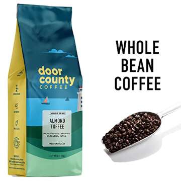 Door County Coffee Almond Toffee Flavored Coffee Whole Bean | 10 oz Bag | Flavored Whole Bean Coffee...