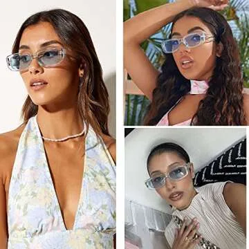 Tskestvy 3 Pack Women’s Rectangle Sunglasses Retro Trendy Square Vintage Glasses Pack 90s Y2K Aesthetic Accessories (H)