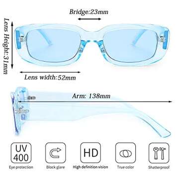 Tskestvy 3 Pack Women’s Rectangle Sunglasses Retro Trendy Square Vintage Glasses Pack 90s Y2K Aesthetic Accessories (H)