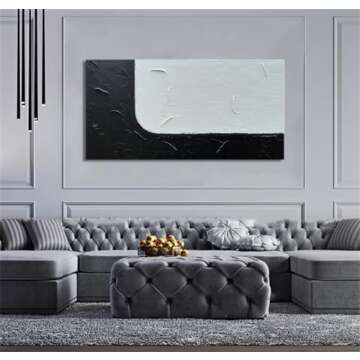 zoinart Black and White Large Canvas Wall Art 60x30 Inches Hand Painted Abstract Oil Paintings Minimalist Modern Textured Contemporary Wall Art