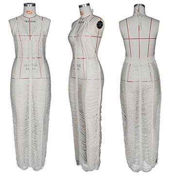 Bluewolfsea Women Sexy Halter Backless V Neck Hollow Out Bodycon Maxi Dress Sheer Mesh Knitted Cover Up Dress X-Large White