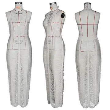 Bluewolfsea Women Sexy Halter Backless V Neck Hollow Out Bodycon Maxi Dress Sheer Mesh Knitted Cover Up Dress X-Large White