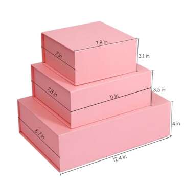 Pink Gift Box with Satin Ribbon Collapsible 11x7.8x3.5 Inches Gift Box with Magnetic Closure Matte Textured Finish Box for Wedding Gifts.