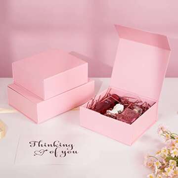 Pink Gift Box with Satin Ribbon Collapsible 11x7.8x3.5 Inches Gift Box with Magnetic Closure Matte Textured Finish Box for Wedding Gifts.