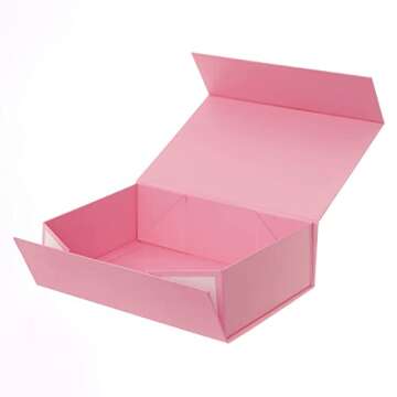 Pink Gift Box with Satin Ribbon Collapsible 11x7.8x3.5 Inches Gift Box with Magnetic Closure Matte Textured Finish Box for Wedding Gifts.