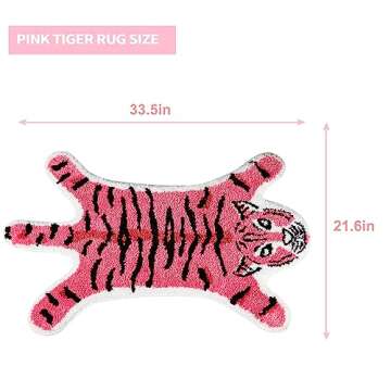 Tiger Shaped Rug Bath Mat Pink Tiger Bathroom Rug Non-Slip Door Mat Animals Printed Area Rug Carpet ...