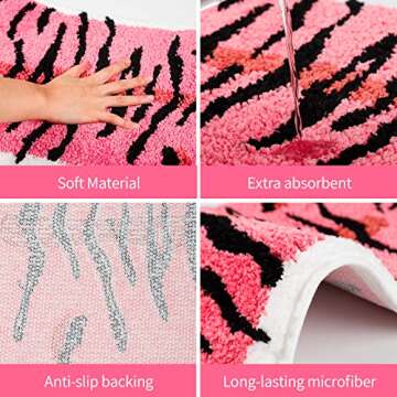 Tiger Shaped Rug Bath Mat Pink Tiger Bathroom Rug Non-Slip Door Mat Animals Printed Area Rug Carpet Small Home Decor Mat Playmat Bathroom Shower Rugs, 33.5x21.6inch