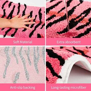 Tiger Shaped Rug Bath Mat Pink Tiger Bathroom Rug Non-Slip Door Mat Animals Printed Area Rug Carpet Small Home Decor Mat Playmat Bathroom Shower Rugs, 33.5x21.6inch