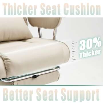 ZZWHOM Big and Tall Office Chair with Foot Rest Comfortable Executive Reclining Office Chair Large Leather Chair with Adjustable High Back Heavy Duty for Heavy People up to 400lbs Beige White