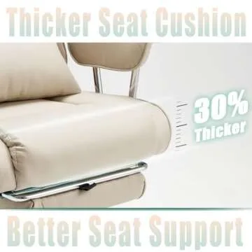 ZZWHOM Big and Tall Office Chair with Foot Rest Comfortable Executive Reclining Office Chair Large Leather Chair with Adjustable High Back Heavy Duty for Heavy People up to 400lbs Beige White