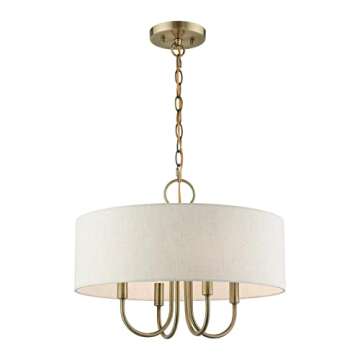 Livex Lighting 4 Light Antique Brass Pendant Chandelier, 18 x 18 x 13.63
