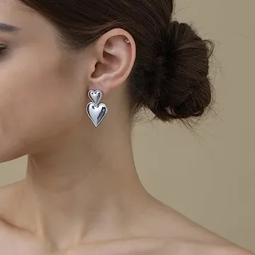 Stylish Apsvo Silver Heart Drop Earrings for Women