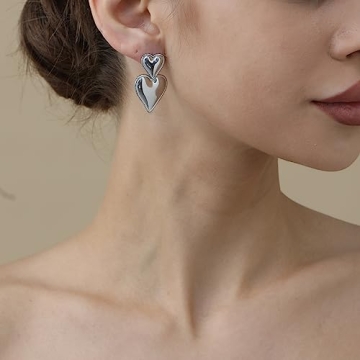 Stylish Apsvo Silver Heart Drop Earrings for Women