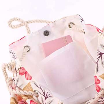 WITH LOVE Women’s Blessed Tote Bag Burlap Red/Tan Floral Design Durable Canvas w/Rope Handles, Large Reusable Lined Travel Shopping/Shoulder Bag for Weekends, Trips, Shopping, Beach, Supplies