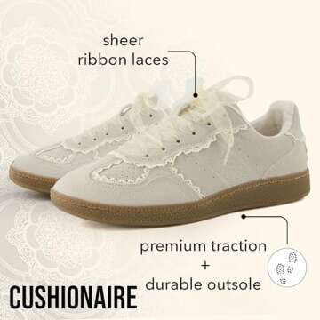 CUSHIONAIRE Belinda Lace Detail Casual Sneakers for Women