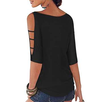 Summer Black Cold Shoulder Tops for Women 2025 Trendy Sexy Casual Cute Spring Scoop Neck 3/4 Sleeve ...