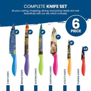 CHEF'S VISION Masterpiece Knife Set -6-Piece Stainless Steel Cutting Knives Set for Kitchen - Stunning Artistic Designs, Great Gift for Women or Men - Unique Kitchen Knife Set Gift for Art Lovers