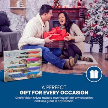 CHEF'S VISION Masterpiece Knife Set -6-Piece Stainless Steel Cutting Knives Set for Kitchen - Stunning Artistic Designs, Great Gift for Women or Men - Unique Kitchen Knife Set Gift for Art Lovers