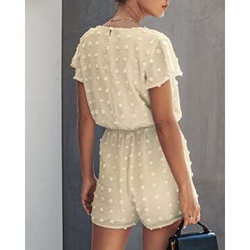 BTFBM Women 2024 Summer Fashion V Neck Wrap Rompers Swiss Dot Pocketed Elastic Waist Short Sleeve Beach Shorts Jumpsuit