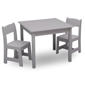 Delta Children MySize Kids Wood Table and Chair Set - Stylish Grey 3 Piece Set for Arts & Crafts, Ki...