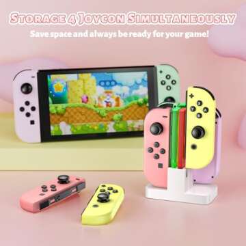 FastSnail Charging Dock for Nintendo Switch for Joy Con & OLED Model Controller with Lamppost LED Indication, Pro Controllers Charger Stand Station Compatible with Joycons with Charging Cable White