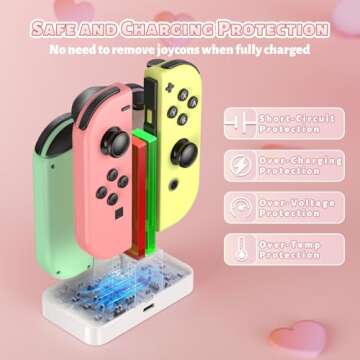 FastSnail Charging Dock for Nintendo Switch for Joy Con & OLED Model Controller with Lamppost LED Indication, Pro Controllers Charger Stand Station Compatible with Joycons with Charging Cable White