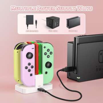 FastSnail Charging Dock for Nintendo Switch for Joy Con & OLED Model Controller with Lamppost LED Indication, Pro Controllers Charger Stand Station Compatible with Joycons with Charging Cable White