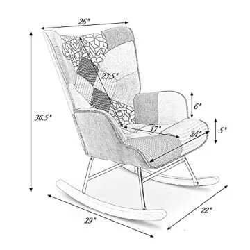 LifeSky Comfy Modern Rocking Chair - Linen Fabric Patchwork Glider Chairs - Rocker Chair for Bedroom...