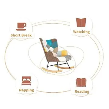 LifeSky Comfy Modern Rocking Chair - Linen Fabric Patchwork Glider Chairs - Rocker Chair for Bedroom Living Room Colorful