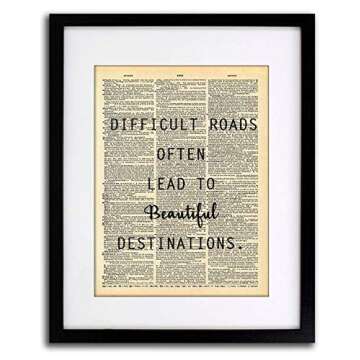 Difficult Roads Quote Dictionary Art Print - Vintage Dictionary Print 8x10 inch Home Vintage Art Wal...