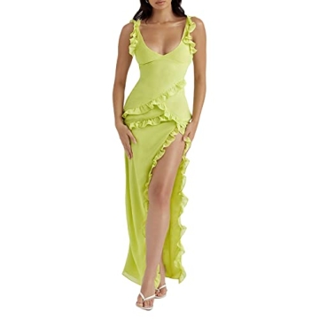 LouVasabuce Women Spaghetti Straps Ruffle Maxi Dress