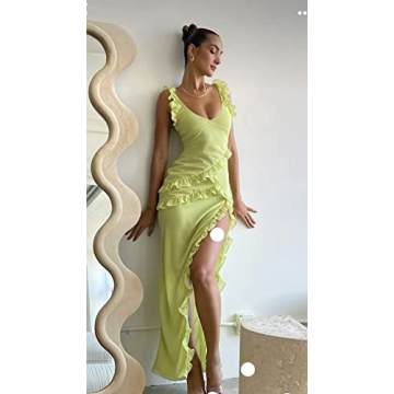 LouVasabuce Women Spaghetti Straps Ruffle Maxi Dress