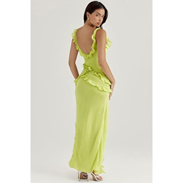 LouVasabuce Women Spaghetti Straps Ruffle Maxi Dress