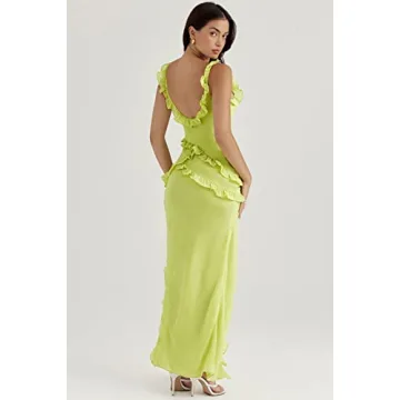 LouVasabuce Women Spaghetti Straps Ruffle Maxi Dress