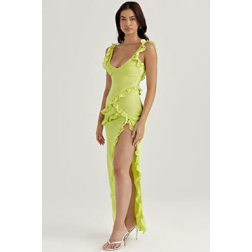 LouVasabuce Women Spaghetti Straps Ruffle Maxi Dress