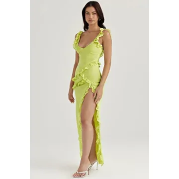 LouVasabuce Women Spaghetti Straps Ruffle Maxi Dress